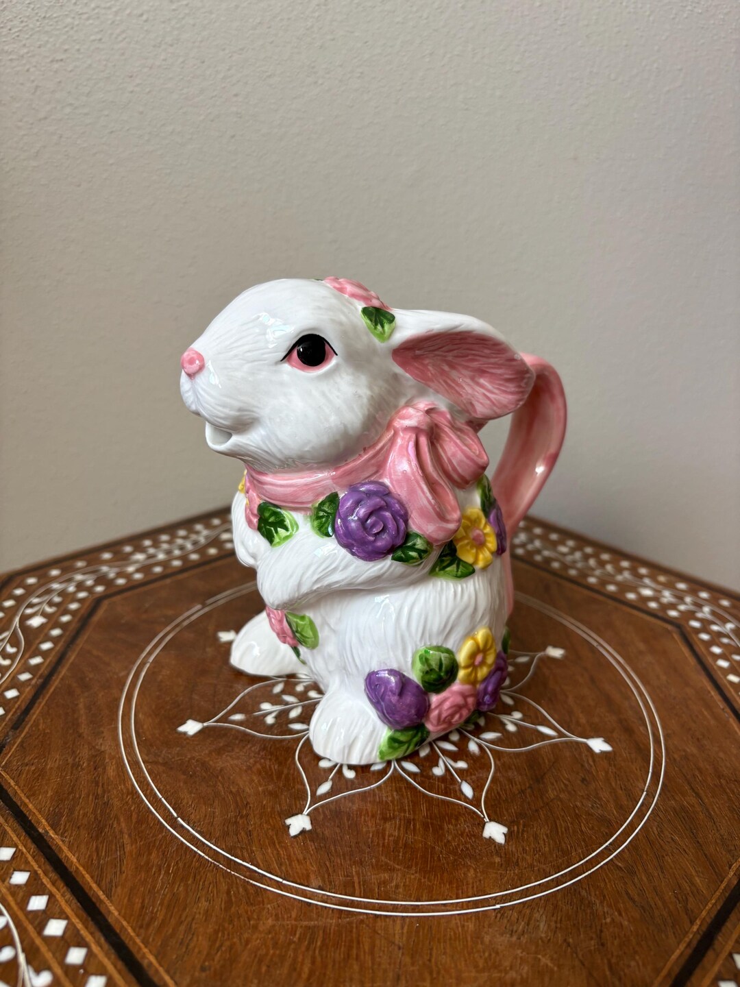 Vintage Easter Bunny Rabbit Floral Ceramic Pitcher/creamer - Etsy