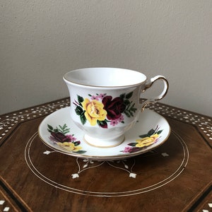 Vintage Queen Anne Bone China Cup & Saucer Set Roses