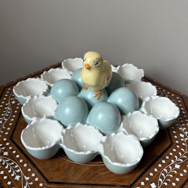 Vintage Ceramic Easter Egg Holder Tray Chick