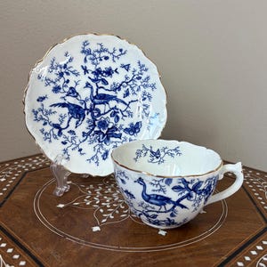 Vintage Coalport ‘Cairo’ Blue Teacup And Saucer Birds Peacock