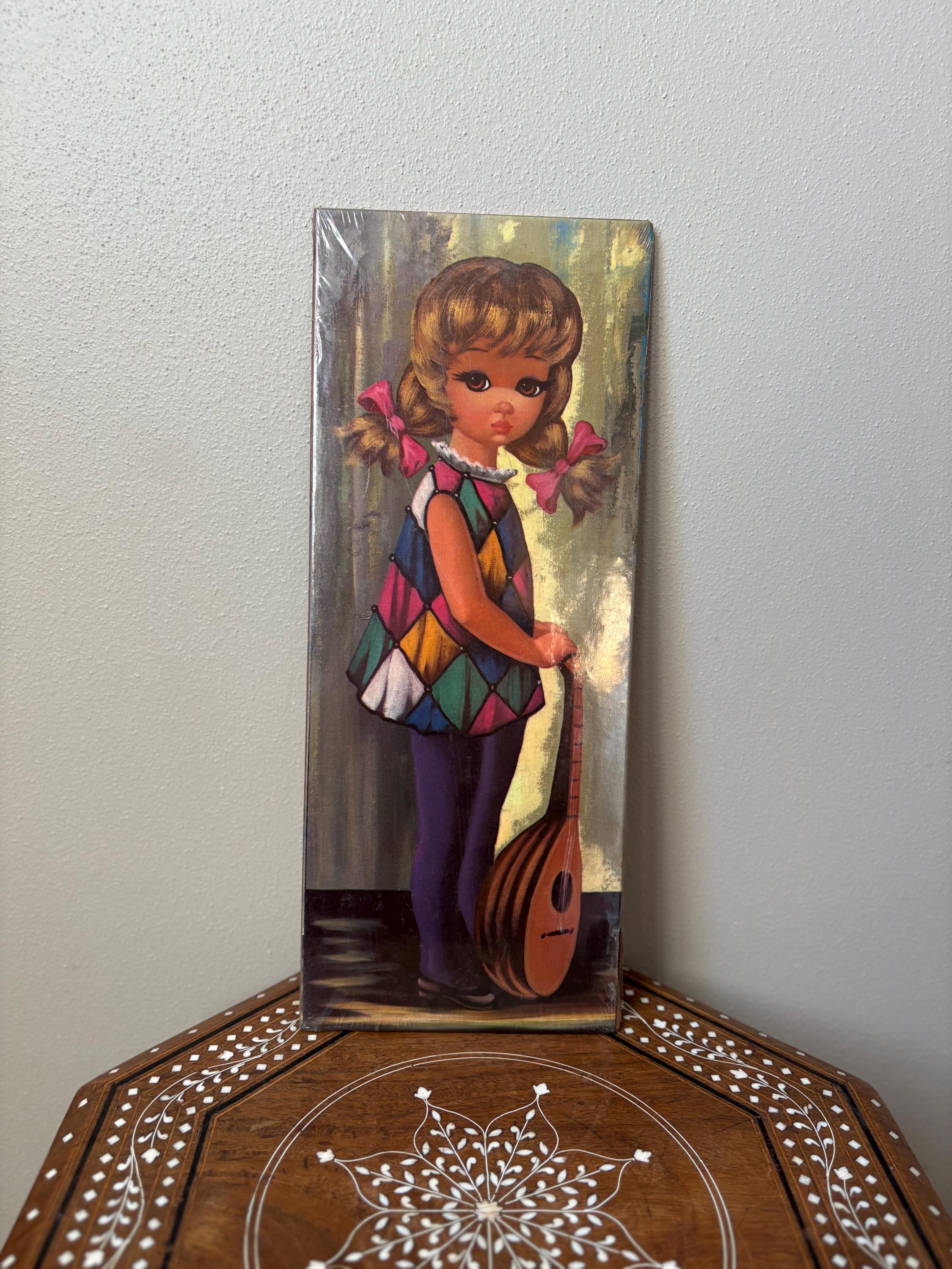 Vintage 'eden' Moppet Series Lithograph: Big Eye Harlequin Girl