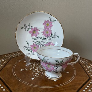 Vintage Rosina Fine Bone China England Cup And Saucer #4899 Pink Cornflowers
