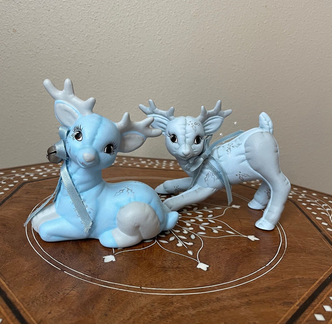 Vintage Kimple Ceramic Mold 2 Blue Quilted Christmas Reindeer Etsy