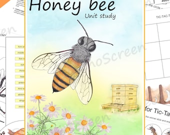 HONEY BEE Unit Study,  Printable bees bundle with Anatomy, Body parts Diagram, Life cycle, Spin wheel, Montessori materials for insects