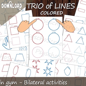 Mind Gym Printables for kids | Cognitive Skills Builder Worksheets | Colored TRIO of LINES and SHAPES pdf | Brain Booster Activities