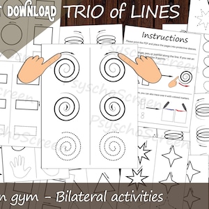 Cognitive Development Worksheets | Brain Gym Exercises for Children | TRIO of LINES PDF | Bilateral Coordination Worksheets | Finger Gym |
