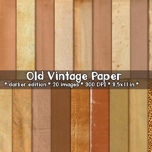 May include: A digital collage of 20 images of old vintage paper in various shades of brown, beige, and tan. The text "Old Vintage Paper" is displayed across the center, with additional details about the edition, image count, and dimensions.