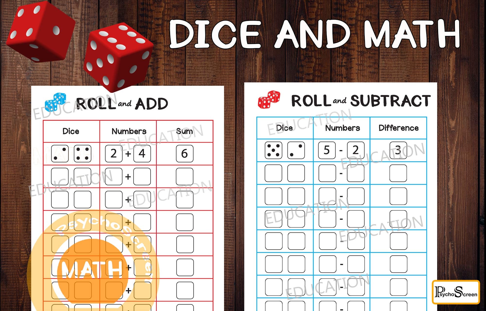 Math game with dice Roll and Add Roll and Subtract | Etsy
