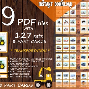 LOT DE VÉHICULES - 9 fichiers PDF, cartes assorties pour la construction, les transports militaires, à propulsion humaine et animale, ferroviaire, aérien, routier et maritime