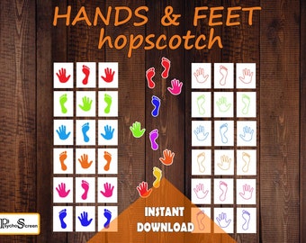 Print your HAND & FOOT Hopscotch for kids and adults, Colorful Sensory Path for home, preschool, school, parties