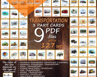 Montessori Vehicle 3-Part Cards: Transport Learning Printables (PDF)