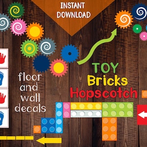 Sensory Hopscotch game with Printable TOY BRICKS, Sensory path, Interactive Floor and Wall Decals for Child Engagement & Fun