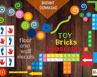 TOY BRICKS Sensory path - HOPSCOTCH with blocks for kindergarten - Floor and wall decals - Montessori materials