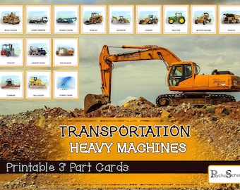 Construction & Military Vehicles 3 Part Cards • Heavy machines and War Transportation • Flash cards • Montessori materials