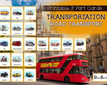 ROAD & RAIL Transport Vehicles • RAILWAY Transportation • 3 Part Cards • Printable Flash Card • Montessori materials