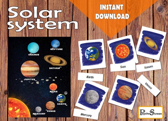 Blue Solar System Printable Materials Planets Wall Art 3 Part Cards Planets Poster And Flash Cards Cosmos Learning Toys Boy Game