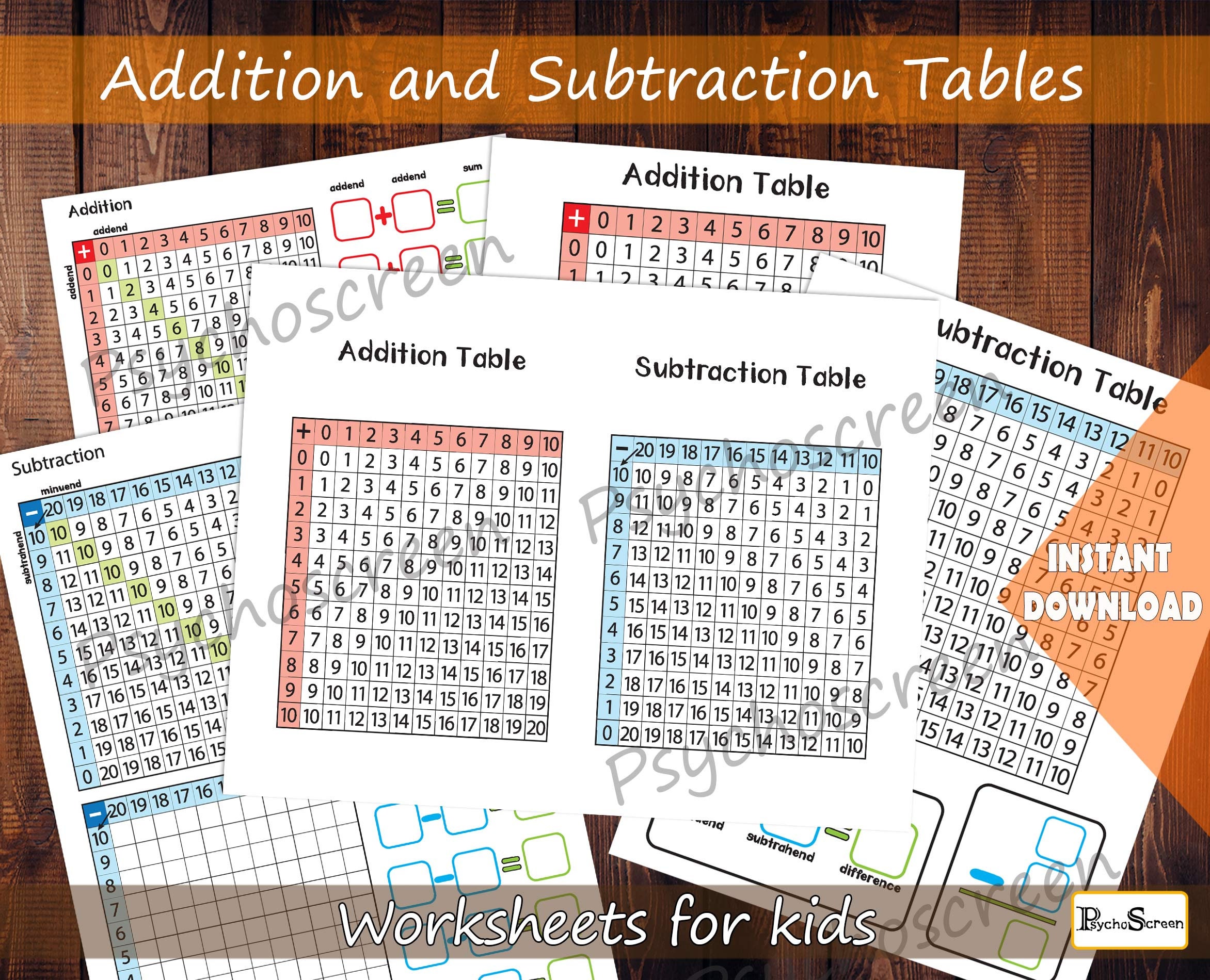 Addition and Subtraction Tables Addition Square | Etsy