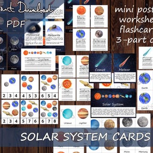 TARJETAS DEL SISTEMA SOLAR: Tarjetas de planetas: tarjetas de 3 partes, tarjetas didácticas, mini pósters