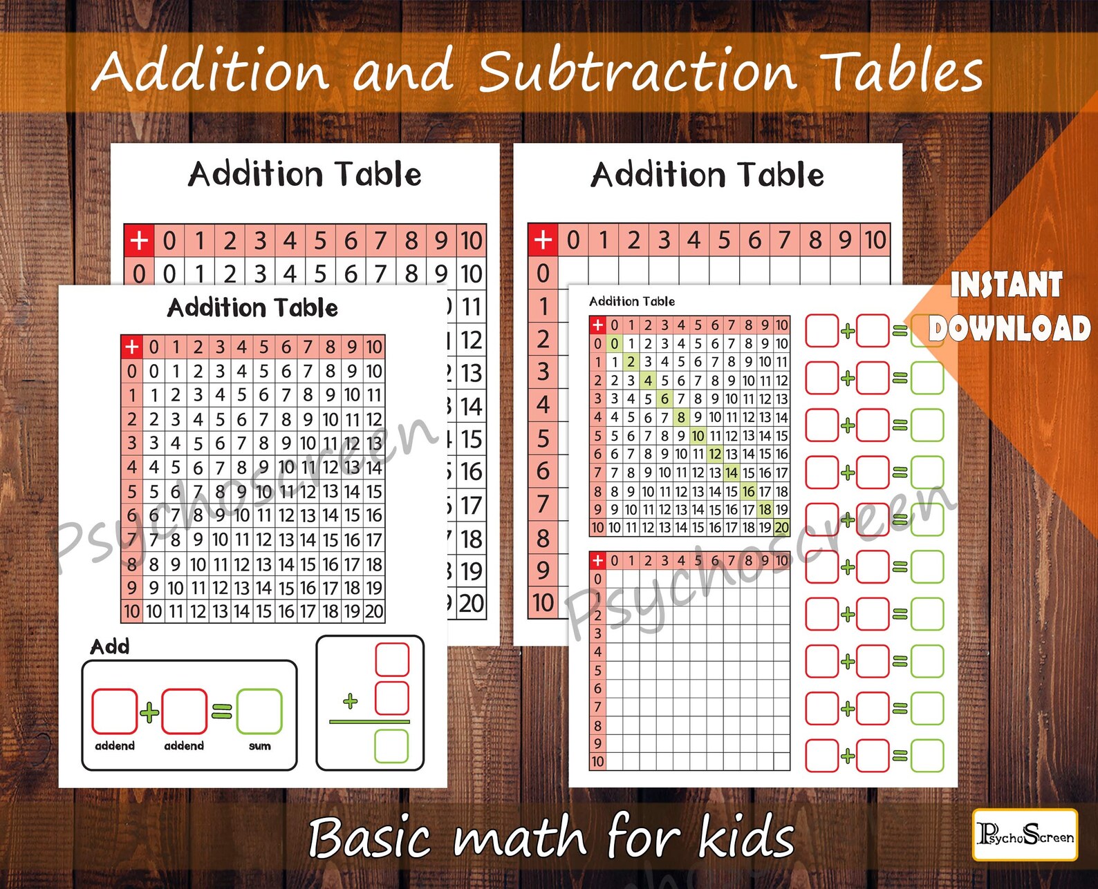 Math Operations Printable Activity for Kids, Worksheets, Addition Table ...