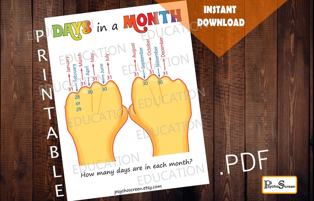 Knuckles as Calendar: DAYS of the MONTH, Preschool and School Activity