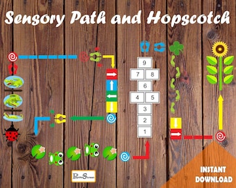 Colorful Floor Sensory Path Set - Printable hopscotch for Nursery School, Home, Restaurant, Hospital -  Montessori material