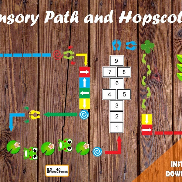 Colorful Floor Sensory Path Set - Printable hopscotch for Nursery School, Home, Restaurant, Hospital -  Montessori material