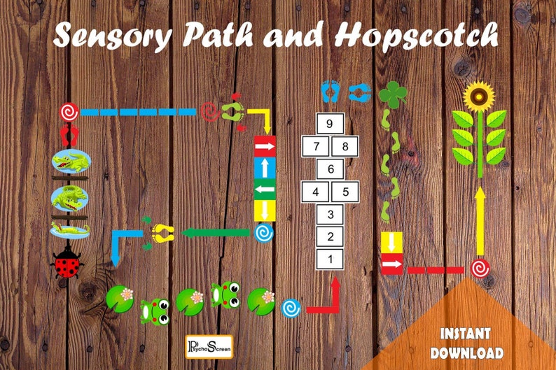 colorful floor sensory path set printable hopscotch for etsy