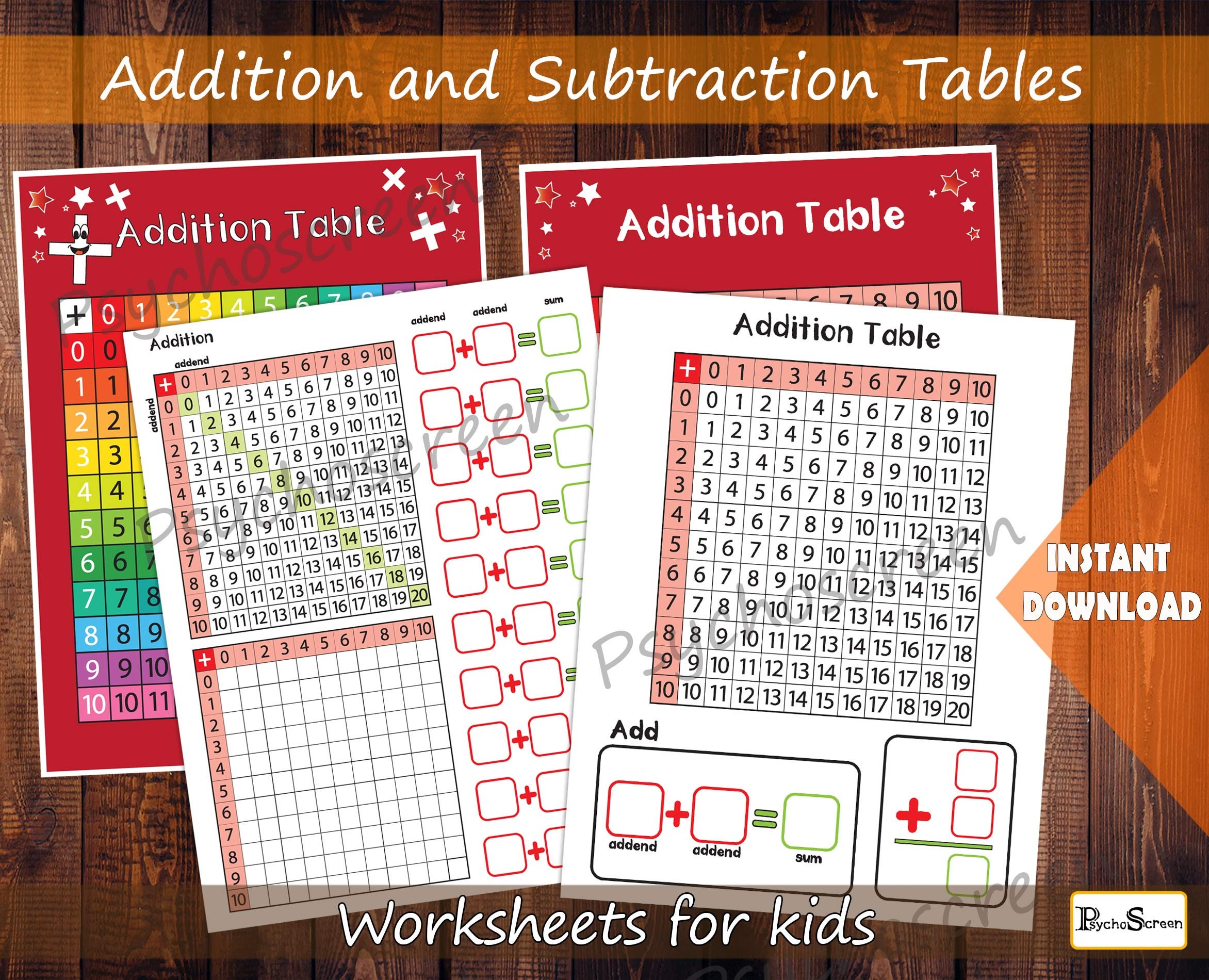 Addition and Subtraction Tables Addition Square | Etsy