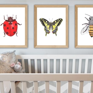WALL POSTER with Ladybug, Butterfly and the Bee, Make honey bee decor and sweet ladybug wall in your kids room