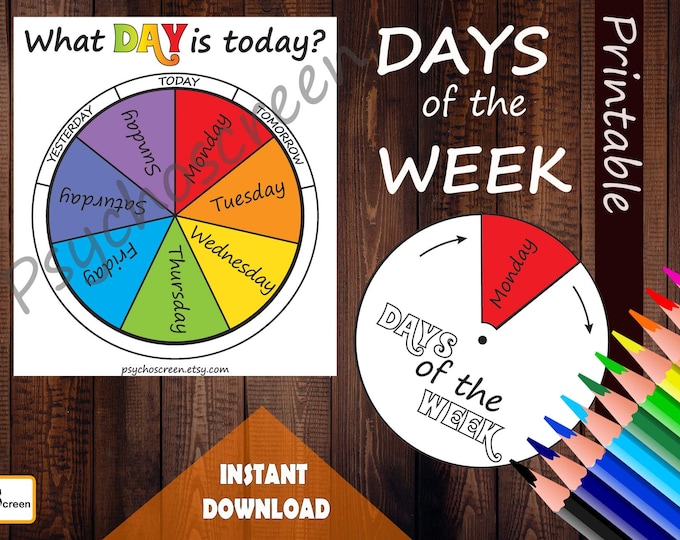 Days of the Week Printable DIY Wheel - Etsy Canada