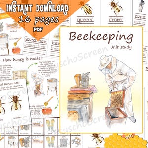 Bijenteelteenheid, afdrukbare bundel met bijenteelt met posters, kaarten, weetjes, montessorimateriaal voor insecten of beroep imker