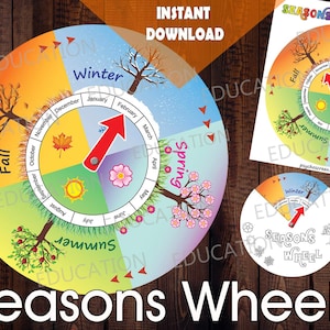 SEASONS WHEEL KALENDER: cirkeldiagram, diagram, cirkel, spinner, kleuter- en schoolkalender, afdrukbaar thuisonderwijs, montessorimateriaal