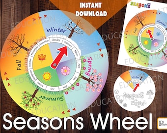 SEASONS WHEEL CALENDAR, Wheel of the years for busy board, great Montessori materials and preschool worksheets