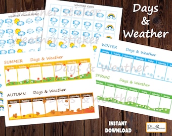 Screen free toys: Printable Weather Tracking Diagram & Stickers (Digital Download)