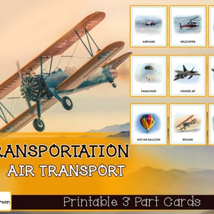 LUFT- und WASSER-Transport 3-teilige Flash-Karten, interaktive Homeschooling- und Klassenzimmer-Ressource, Montessori-Materialien