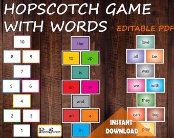 Bearbeitbarer Hopscotch mit Wörtern und Zahlen (Digitaler Download)