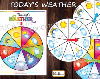 WEATHER WHEEL • Chart and Cards • Weather circle game • Today's weather •  Montessori materials