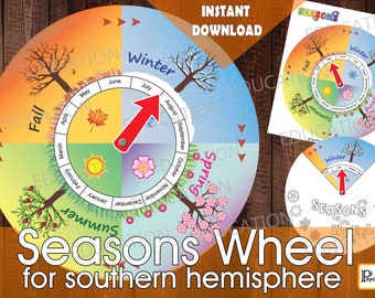 Southern Hemisphere SEASONS WHEEL - Four seasons in one year - Season Spinner, Chart, Diagram - Children room decor - Montessori materials