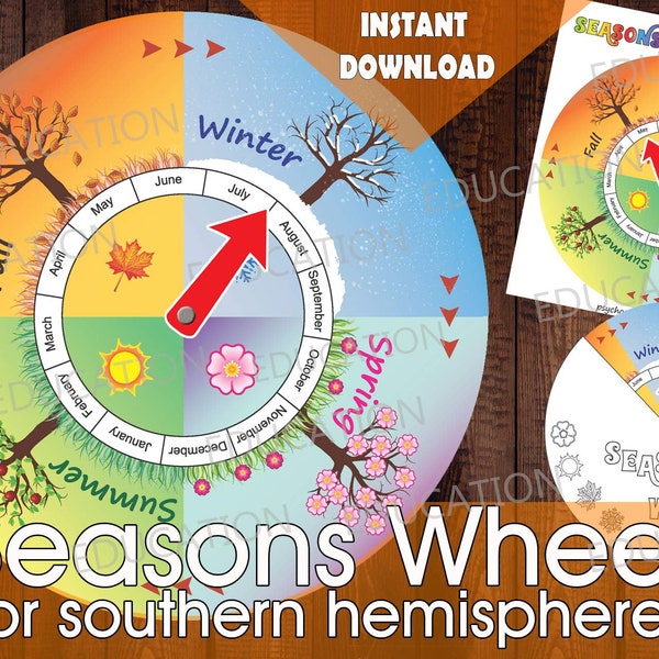 Southern Hemisphere SEASONS WHEEL - Four seasons in one year - Season Spinner, Chart, Diagram - Children room decor - Montessori materials