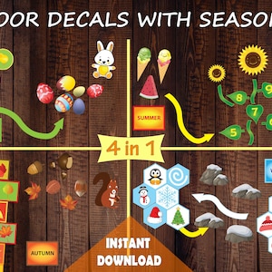 Winter, Spring, Summer, Autumn Clipart for Sensory Path, Four Seasons Floor and wall decals, Hopscotch stickers, Montessori materials