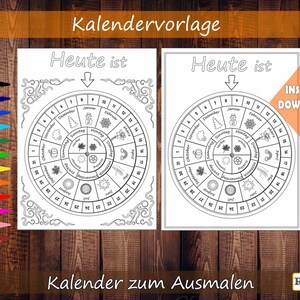 Eeuwigdurende kalender - Duitse versie - Kalendervorlage für Kinder, Rad mit Tagen, Monaten und Jahreszeiten