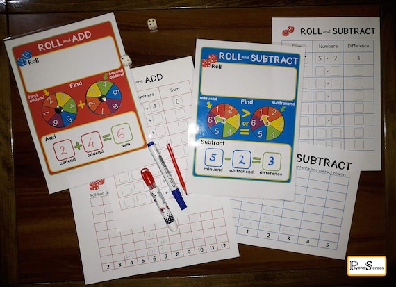 Dice Math Game: Roll, Add & Subtract - Montessori Printable (PDF)