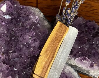 Cleansing Bundle Palo Santo andSelenite Wand Set | Crystal and Incense gift Set | Gifts for Women | Smudge gift Set | Selenite Wand