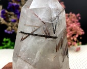 Rare Natural black Tourmaline Rutilated Quartz Tower black Tourmaline Included Crystal Point Crystal Specimen Crystal energy Healing crystal