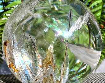 Natural Rare Transparent Brown Tourmaline Rutilated Crystal Quartz Ball /Tourmaline Includes Crystal/Crystal Specimen/Crystal Energy/Chakra