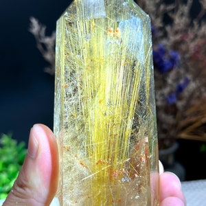 Rare Large Clear Golden Rutilated Inclusions Quartz Point/Crystal Tower/Gold Needles Crystal specimen/special gift/energy stone/