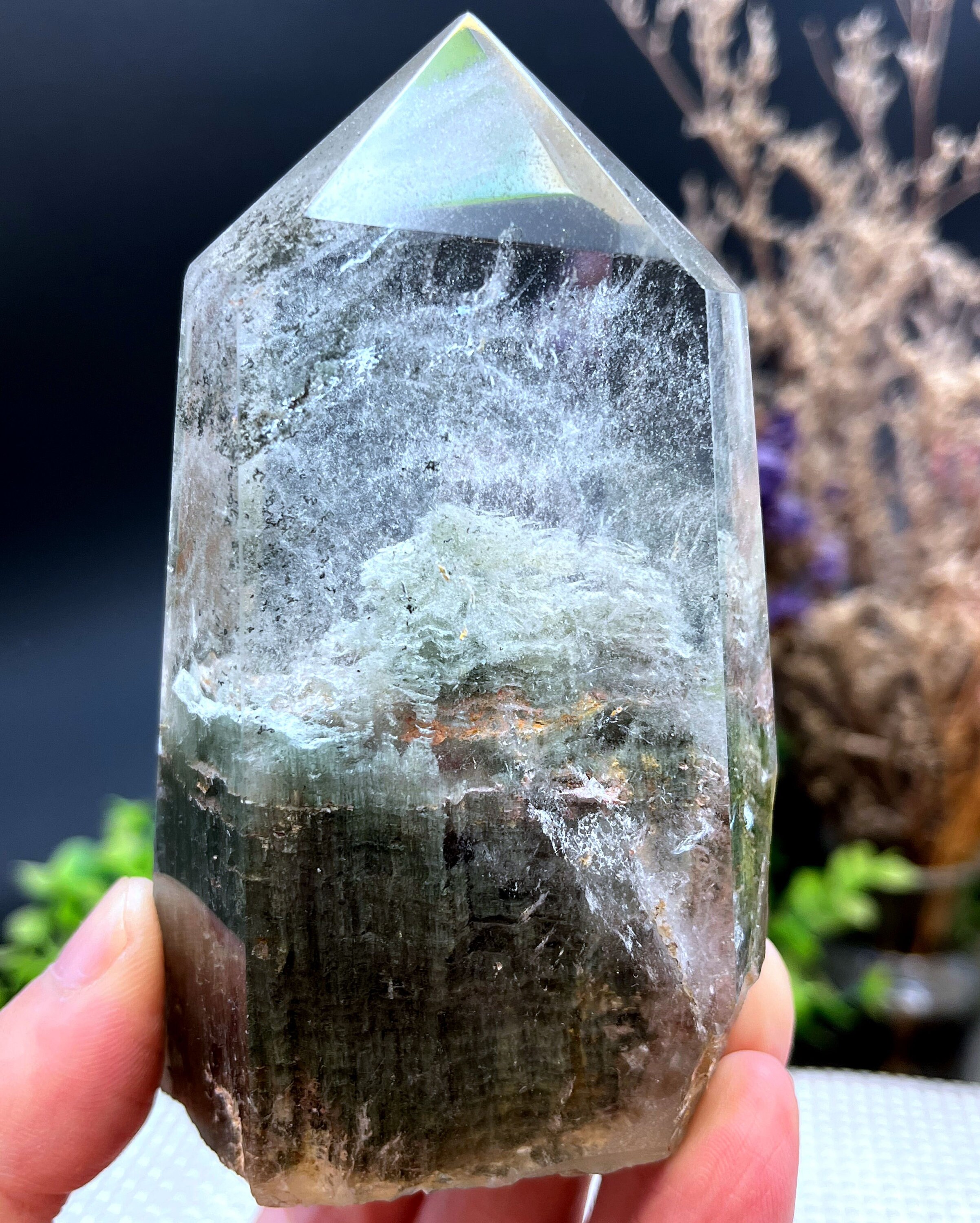 Rare Natural Large Included Garden Green + Brown Phantom Quartz