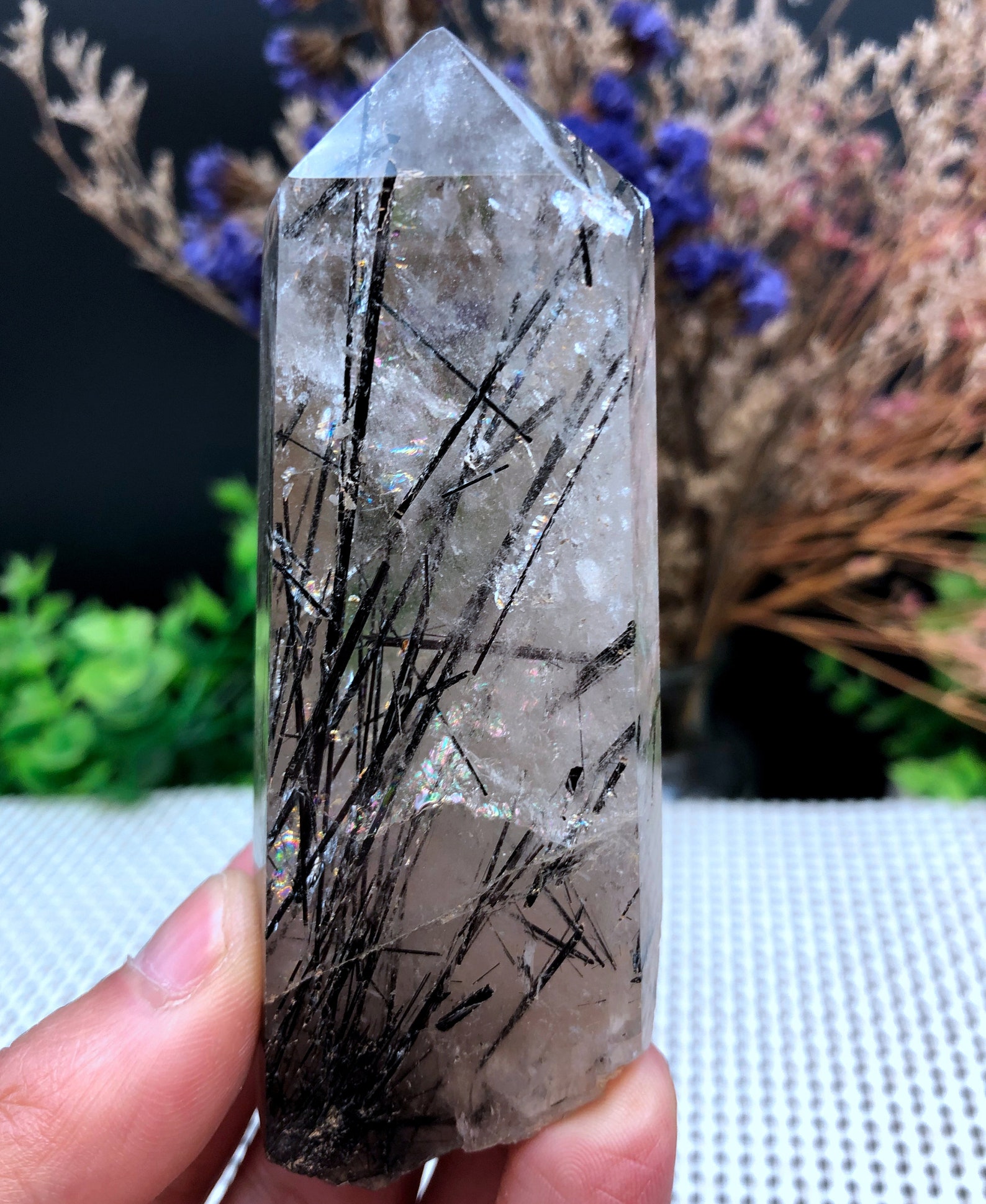 Rare Natural black Tourmaline Rutilated Quartz Tower/black Etsy