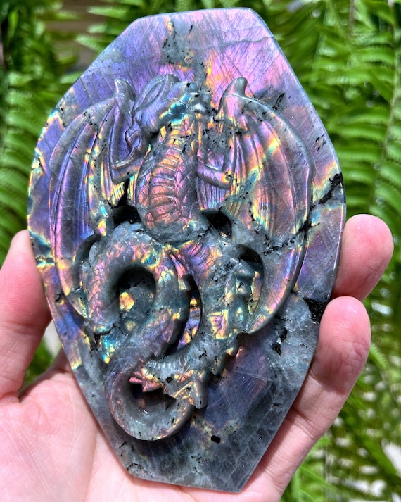 Hand Carved Sheen Labradorite Crystal Quartz Dragon/flying Dragon
