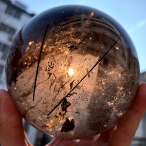 Gran Raro Arco Iris Cristal Ahumado Cuarzo Negro Turmalina Rutilated Crystal Quartz Ball / black Tourmaline Includes Crystal/Crystal Specimen